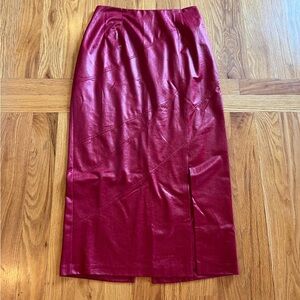 Vintage "for City Girl" Midi Red Faux Leather Skirt/Asymmetric/Women’s Medium